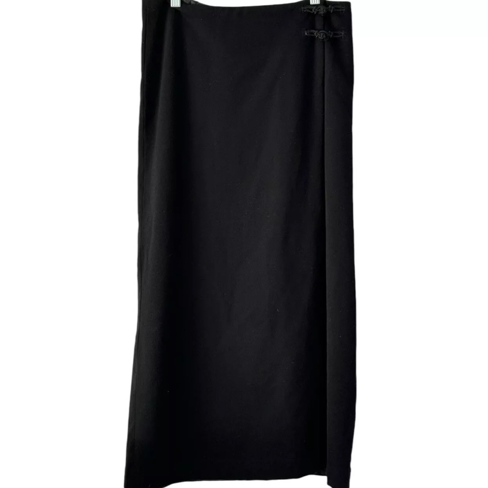 Vintage Lauren Ralph Lauren Wool Maxi Skirt Oriental Size 8 Black Wrap - Picture 5 of 5